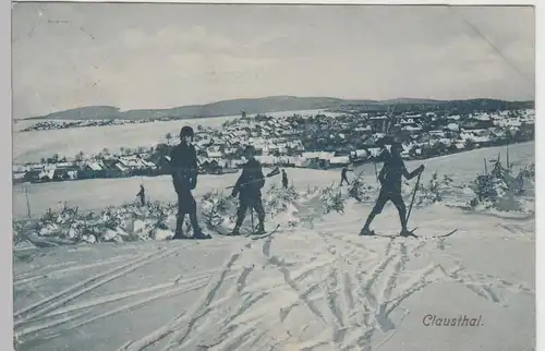 (95388) AK Clausthal, Totale im Winter, Skifahrer 1907