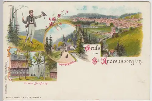 (94694) AK Gruss aus St. Andreasberg, Grube Neufang, Litho um 1900