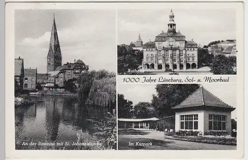 (90152) AK Lüneburg, St. Johanniskirche, Kurpark, Rathaus 1959