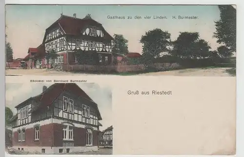 (82818) AK Gruß aus Riestedt, Gasthaus u. Bäckerei, 1917