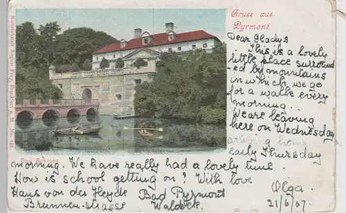 (79797) AK Gruss aus Bad Pyrmont, Schloss, 1907