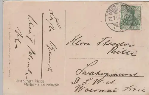 (79023) AK Lüneburger Heide, Waldpartie bei Hanstedt, 1907