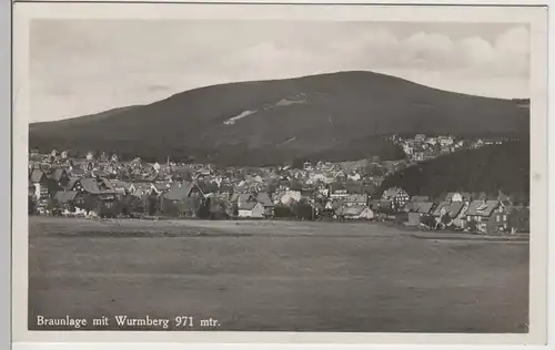 (78987) Foto AK Braunlage, Gesamtansicht mit Wurmberg, 1929
