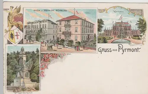 (76642) AK Gruss aus Pyrmont, Mehrbild Litho um 1900