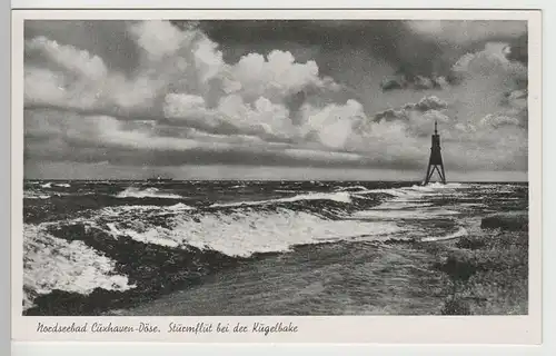 (71583) AK Nordseebad Cuxhaven Döse, Sturmflut bei der Kugelbake 1952