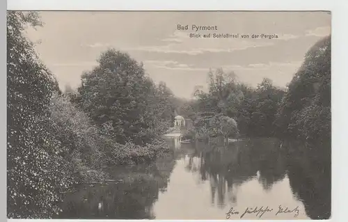 (68197) AK Bad Pyrmont, Blick a. Schloßinsel v. d. Pergola, Feldpost 1914-18