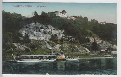 (66023) AK Fürstenberg i. Wesertal, mit Schloss u. Raddampfer, 1913