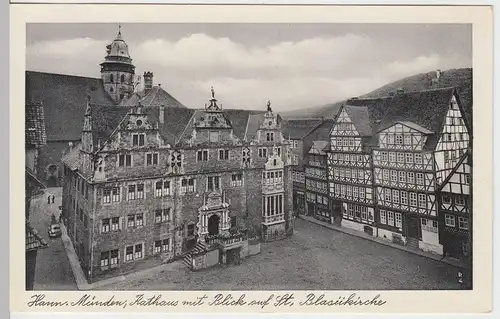 (56214) AK Hann.-Münden, Rathaus m. Blick a. St. Blasiikirche, vor 1945