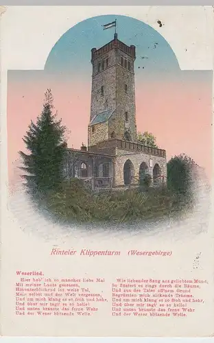 (51899) AK Rinteln, Rintelner Klippenturm, mit Weserlied, 1923