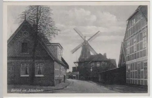 (3857) AK Borstel, Jork, Altes Land, Mühle, Ortsansicht vor 1945