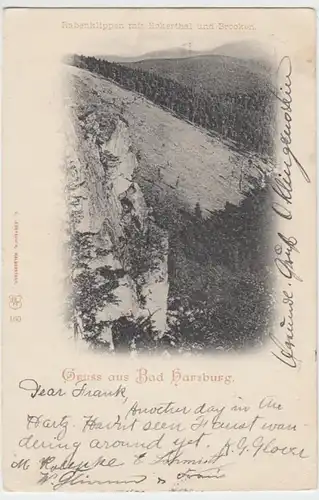 (16825) AK Gruß aus Bad Harzburg, Rabenklippen, Eckertal, Brocken, gel. 1898