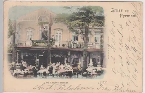 (115538) AK Gruss aus Pyrmont, Café Landwehrmann 1901