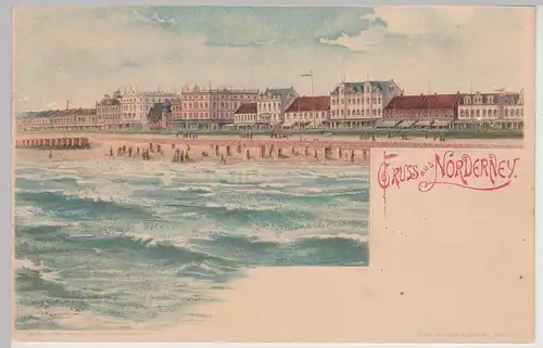 (115497) AK Gruss aus Norderney, Strandpanorama Litho um 1900