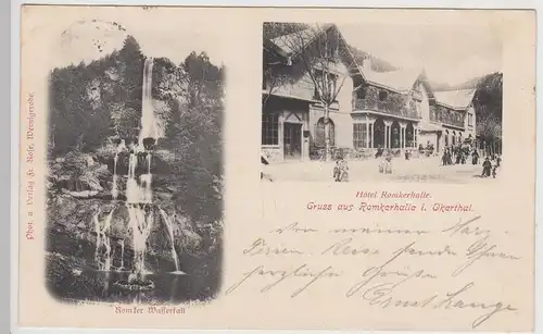 (115265) AK Gruss aus Romkerhalle i. Okertal, Hotel u. Wasserfall 1899