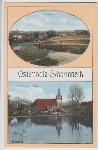 (115130) AK Osterholz-Scharmbeck, Panorama u. Kirche 1910/20er