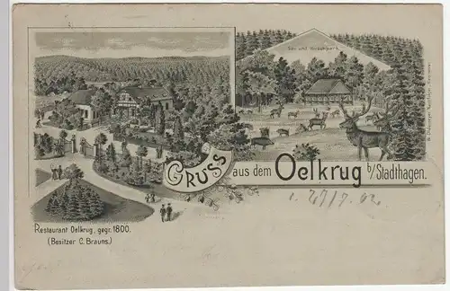 (113782) Künstler AK Gruß aus dem Oelkrug bei Stadthagen 1902