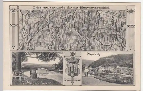 (113771) AK Orientierungskarte Oberwesergebiet, Weserstein, Wappen, vor 1945