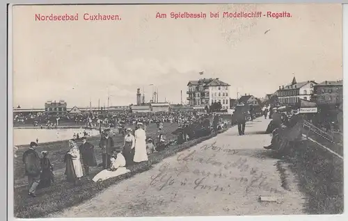 (113624) AK Cuxhaven, Menschen am Spielbassin, Hotel Continental 1907