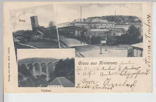 (112029) AK Gruss aus Kreiensen, Burg, Viaduct u. Bahnhof 1905