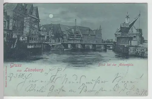 (111357) AK Gruss aus Lüneburg, Blick bei der Abtsmühle, Mondscheinkarte 1898