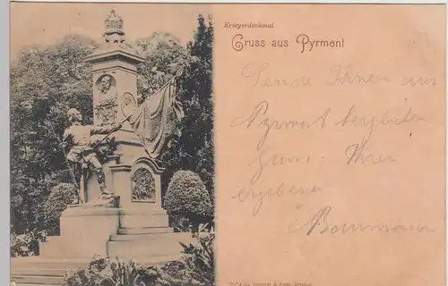 (104610) AK Gruss aus Pyrmont, Kriegerdenkmal, 1899