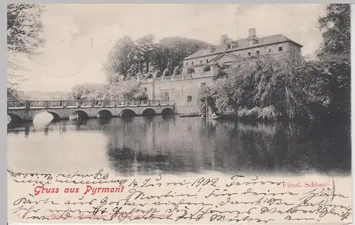 (104290) AK Gruss aus Pyrmont, Fürstl. Schloss 1902