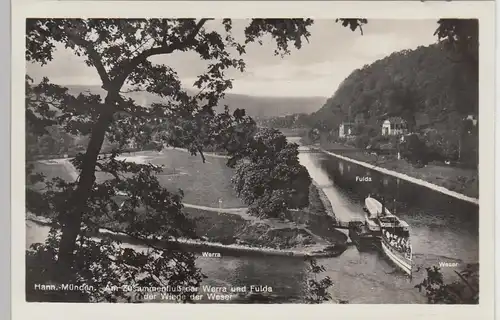 (104106) Foto AK Hann.-Münden, Am Zusammenfluss der Werra und Fulda, 1920er