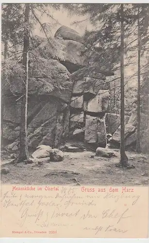 (103756) AK Gruß aus dem Harz, Hexenküche Okertal 1905