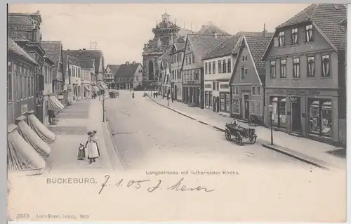 (101495) AK Bückeburg, Langestraße mit lutherischer Kirche, 1905