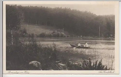 (101113) AK Braunlage, Harz, Ruderboot auf Gondelteich, aus Leporello, vor 1945