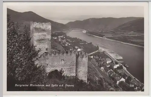 (49283) Foto AK Burgruine Hinterhaus mit Spitz a.d. Donau, 1943