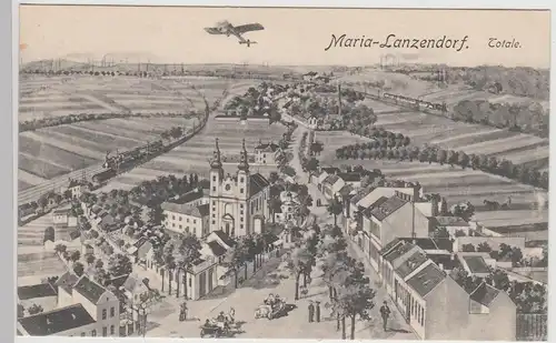 (115371) AK Maria-Lanzendorf, Totale mit Flugzeug 1914