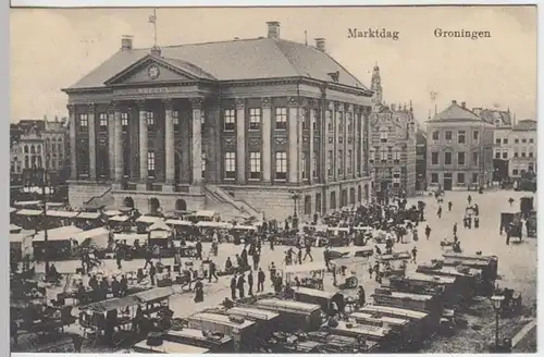 (7220) AK Groningen (NL), Marktplatz, Rathaus 1912