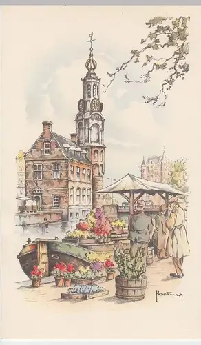 (53612) Künstler AK H.M. Hoefman: Amsterdam, Munt met Bloemenmarkt