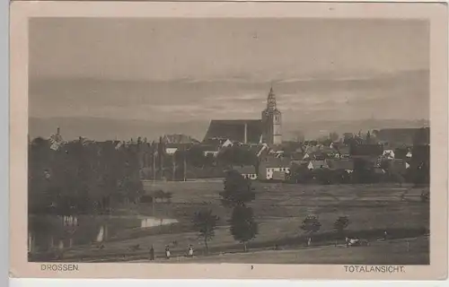 (76444) AK Drossen, Osno Lubuskie, Ortsansicht mit Jakobikirche, vor 1945