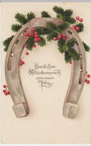 (4800) AK Neujahr, Hufeisen, Tannenzweig 1938