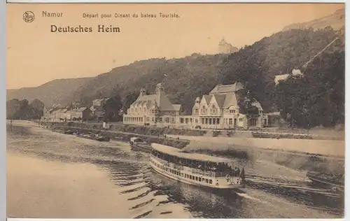 (9697) AK Namur, Ortsansicht, Touristenschiff, Kurhaus Deutsches Heim vor 1945
