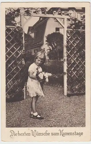 (50533) AK Wünsche zum Namenstage, Mädchen mit Blumen, 1938