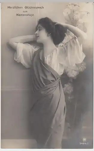 (20544) Foto AK Namenstag, Junge Frau 1912