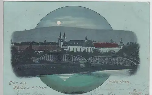 (97620) AK Gruß aus Höxter, Schloss Corvey, Mondscheinkarte 1900