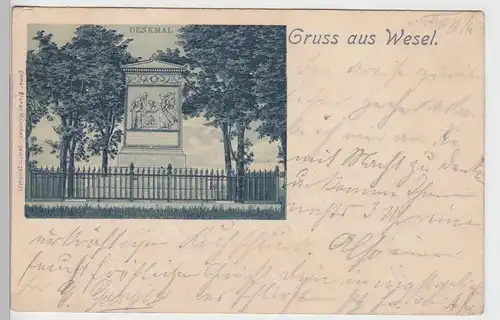 (95520) AK Gruss aus Wesel, Denkmal 1899