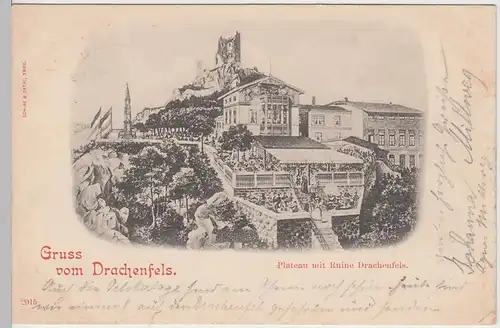 (94853) AK Gruss vom Drachenfels, Plateau mit Ruine, 1899