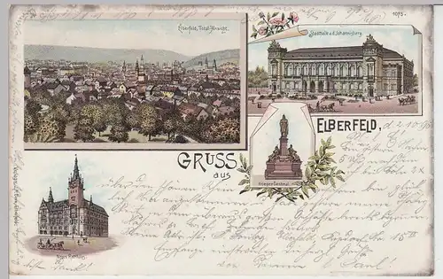 (92909) AK Gruss aus Elberfeld, Rathaus Stadthalle Totale, Litho 1898