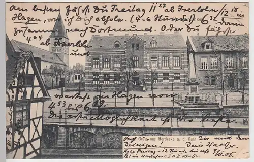 (89944) AK Gruss aus Herdecke, Kriegerdenkmal, 1905