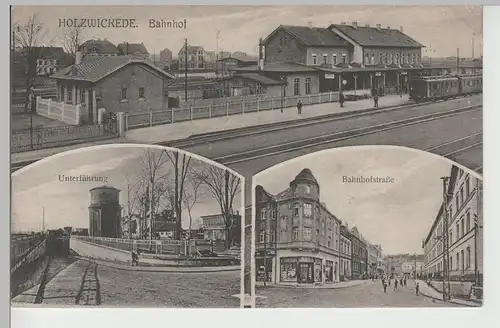 (82825) AK Holzwickede, Bahnhof, Unterführung u. Bahnhofstraße 1917