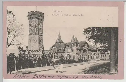 (79427) AK Barmen, Kriegerdenkmal mit Stadthalle, 1903