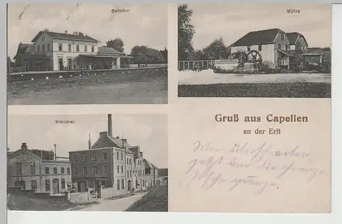 (79424) AK Gruß aus Capellen, Mehrbild m. Bahnhof, Mühle, Brauerei, 1915