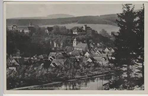 (79386) AK Herstelle, Ortsansicht mit Burg, um 1940