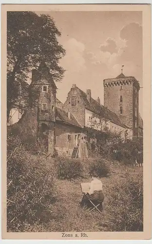 (77222) AK Zons, Rhein, Malerin an der Stadtmauer, vor 1945