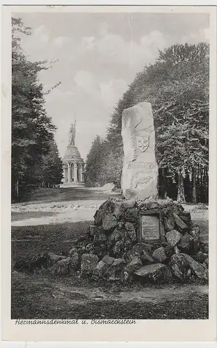 (77200) AK Hiddesen, Hermannsdenkmal u. Bismarckstein, vor 1945